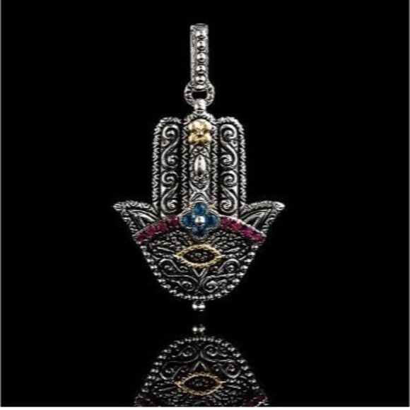 Barbara Bixby Jewelry - Barbara Bixby Sterling 925 18K Gemstone Hamsa Enhancer London Blue Topaz Garnet